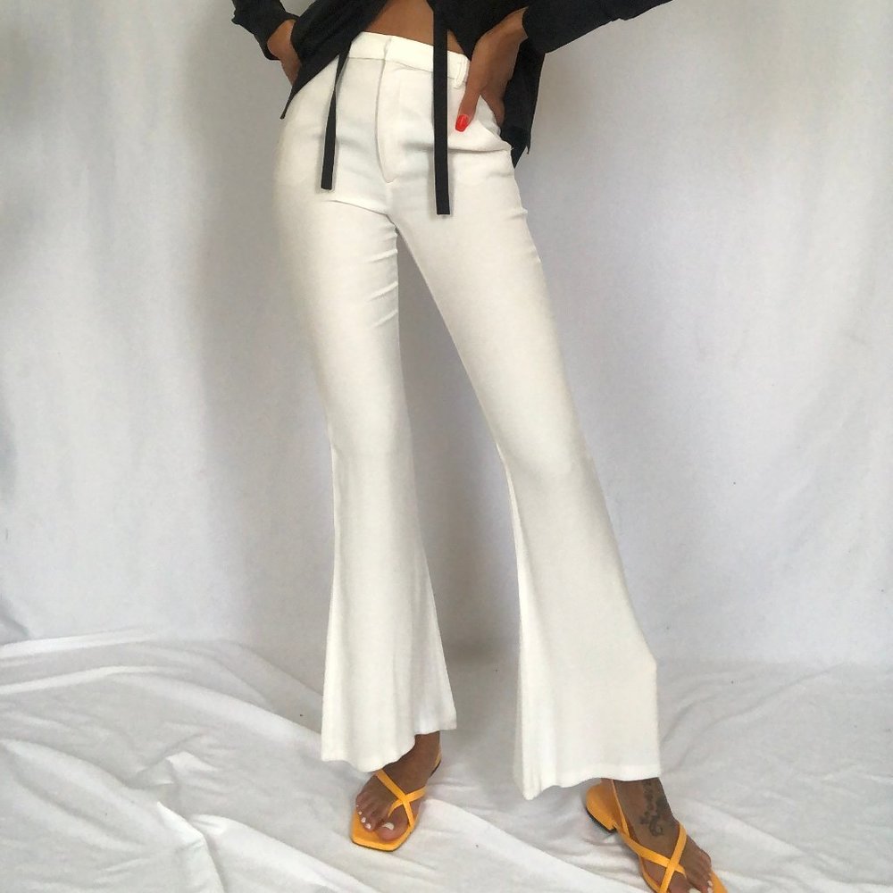 Women's White High-Rise Flared Pants